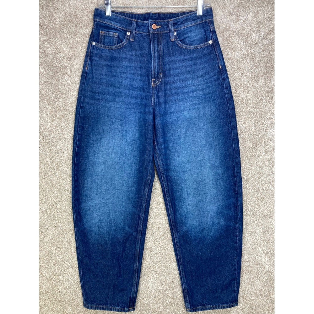 H&M Loose Fit High Waist Barrel Jeans Womens 4 Blue Dark Wash Baggy Skater Denim